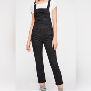 Free People Waxed Black Denim Overalls Size 26